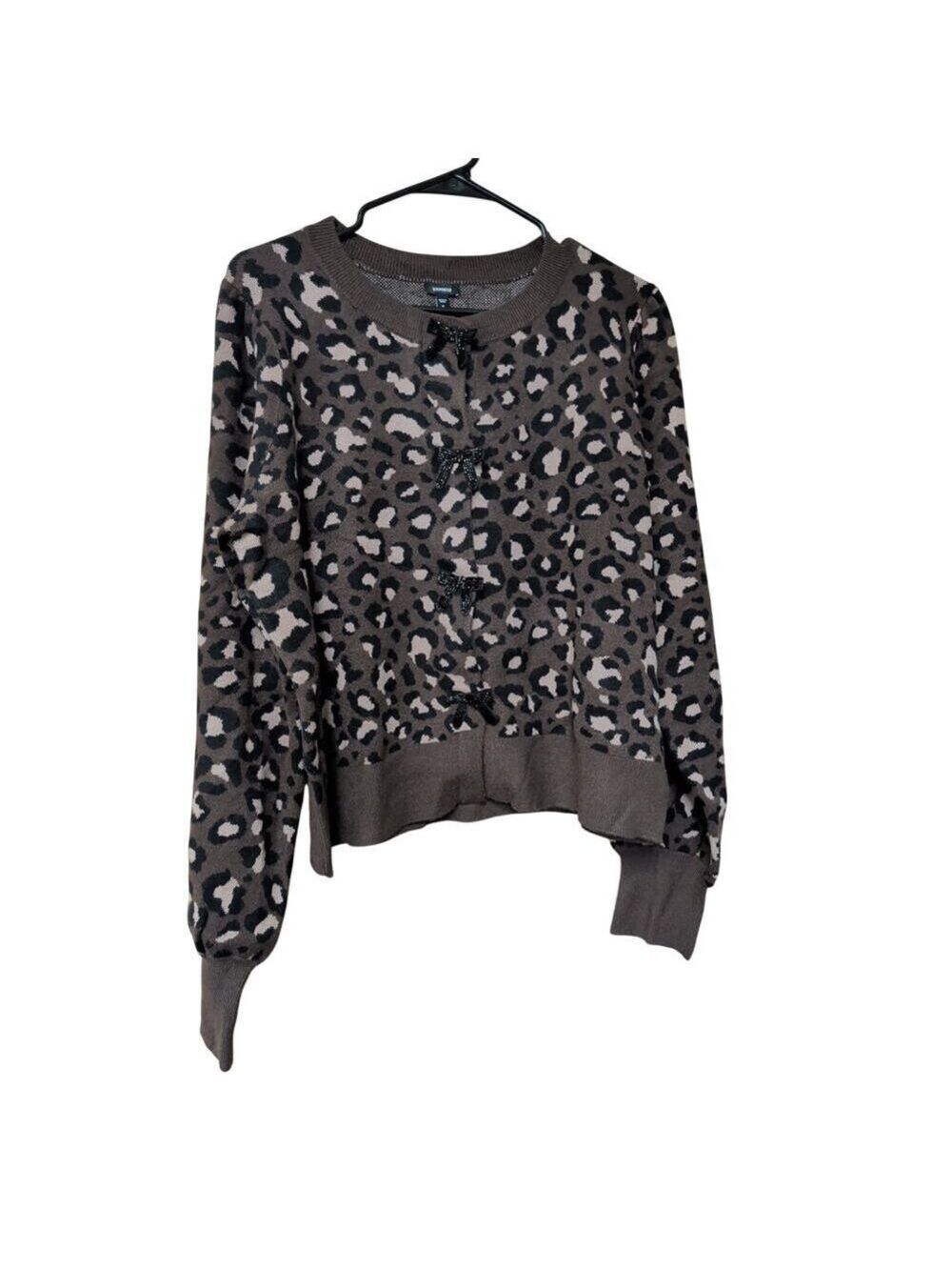 Express Women's Bow Cardigan Brown Animal Print Size XXL